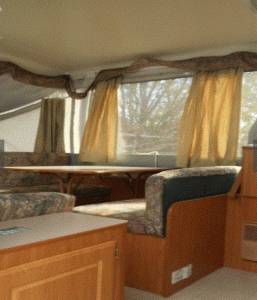 Old tent trailer inside